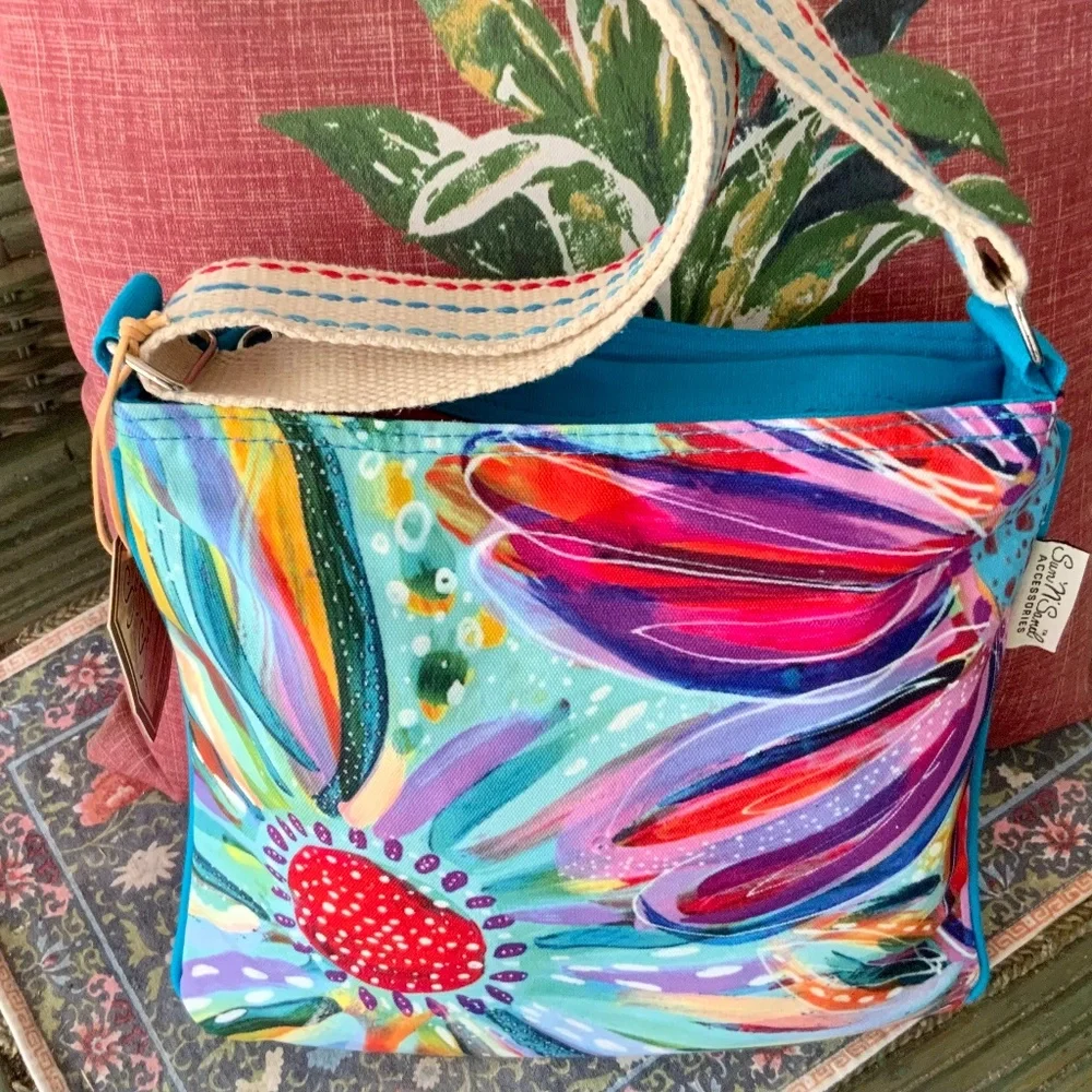 FLORAL MULTI COLOR  SUMMER HANDBAG - CROSSBODY/SHOULDER BAG  NWT “Art-to-Wear - Picture 4 of 15